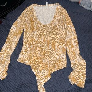 Free People Gold and Cream Textured Top